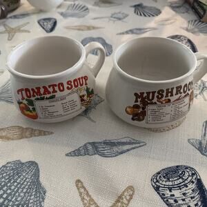 Vintage Pair 2 Of Tomato Soup Ceramic Recipe Mug Bowl Cup With Handle